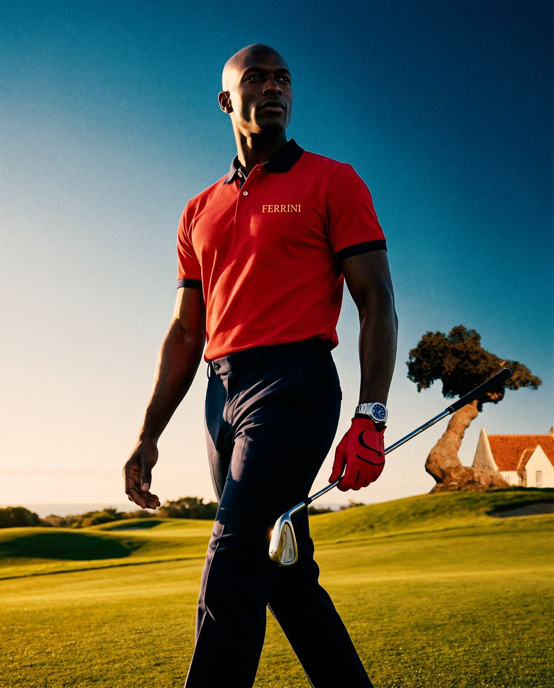 Giovanni Ferrini campaign: golfer in the red polo at sunset